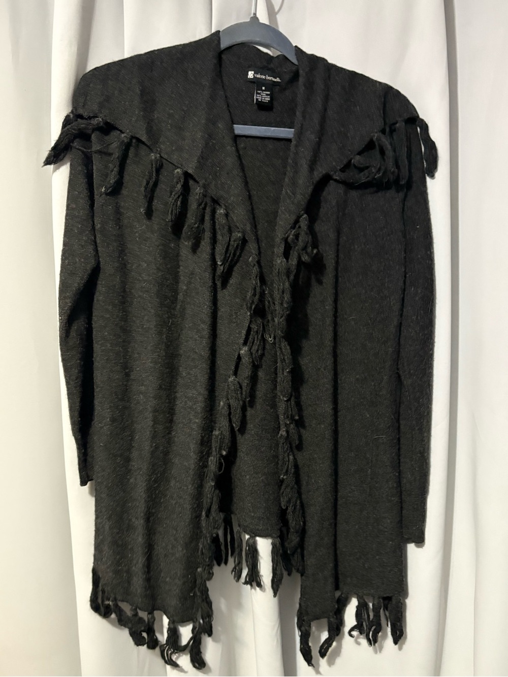 Valerie Bertinelli Black Fringe Open-Front Cardigan